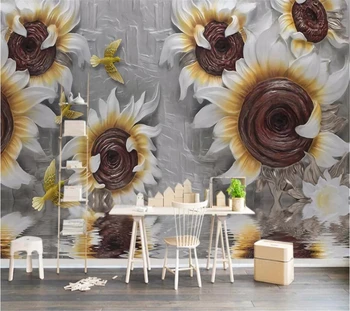 wellyu tapet Personalizat relief 3D stereo picturi murale floarea soarelui bogat TV de fundal de perete camera de zi dormitor cafe tapet