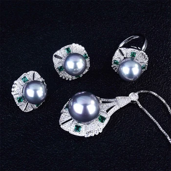 KOFSAC de Lux Plin de Zirconiu Temperament Black Pearl Neckalces Inele Cercei Argint 925 Set de Bijuterii Pentru Femei Aniversare