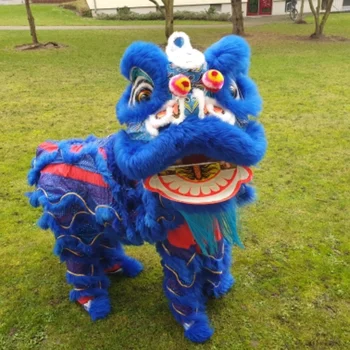 Manual Blue Lion Dance Mascota Costum De Lână Leu Sud Artă Populară Chineză Doi Adulți Joc De Partid De Publicitate Cosplay Îmbrăcăminte