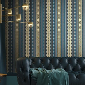 Retro de Lux Albastru Europene Florale cu Dungi Rola Tapet pentru Dormitor, Camera de zi PVC Decor în Relief Impermeabil Hârtie de Perete 3D
