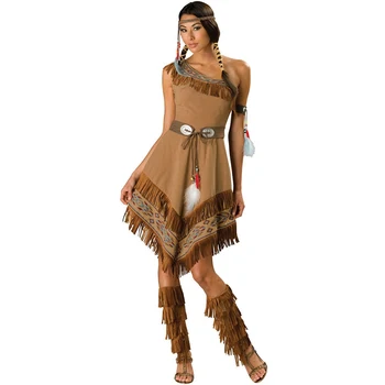 Doamna Ciucuri Caveman Sălbatic Costum Algonquian Indian Princess Cosplay Carnaval De Halloween Fancy Rochie De Petrecere