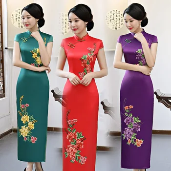 Livrare gratuita moda cu maneci scurte rochie lunga Qipao Rochie vintage stil chinezesc cheongsam rochie Chineză rochie Plus dimensiune 3XL 4XL