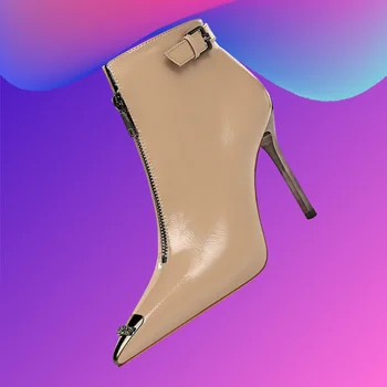 Sexy Club de noapte Subțire Scurt Pantofi de 10 cm Tocuri inalte Catarama Metalica Toc Subliniat Toe Lanțului Față de Femei Cizme de Toamna Botas De Mujer