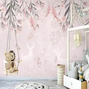 Nordic Elegant Floare de Cires Elan Fluture Fotografie Murală Tapet Camera de zi Dormitor Romantic Arta de Perete de Pânză Papel De Parede 3D 0