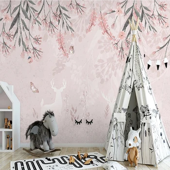 Nordic Elegant Floare de Cires Elan Fluture Fotografie Murală Tapet Camera de zi Dormitor Romantic Arta de Perete de Pânză Papel De Parede 3D 1