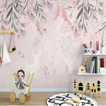 Nordic Elegant Floare de Cires Elan Fluture Fotografie Murală Tapet Camera de zi Dormitor Romantic Arta de Perete de Pânză Papel De Parede 3D 4