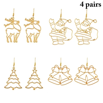 4 Perechi De Crăciun Cercei Drăguț De Crăciun Copac Elan Bell Santa Cercei Picătură Cercei Boho Geometrice Cercei Pentru Femei 2020 Bijuterii