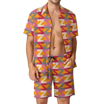 Rezumat Litere Bărbați Seturi Oglindă Z Print Amuzant Tricou Casual Set Mâneci Scurte, Pantaloni Scurți De Vară La Plajă În Costum De Dimensiuni Mari