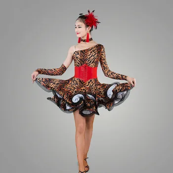 Leopard Adult Dans Latino Costum Femei De Dans Latino Rochie De Concurență
