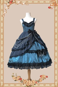 Classic Lolita JSK Rochie de Dantelă Bowknot Fete Dress Deep Sea Sirena