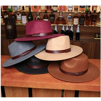 Palarie Fedora toamna și iarna noua pălărie de top Tibet, LHASA logo două-ton cașmir Europene și Americane 9cm cozoroc pălărie jazz