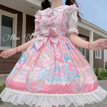 Japoneze Lolita Jsk Rochie Drăguț Dragă Sling Drăguț Bowknot Petrecere De Ceai Roz Dulce Printesa Victoriana Rochiile Baby Doll Pentru Femei