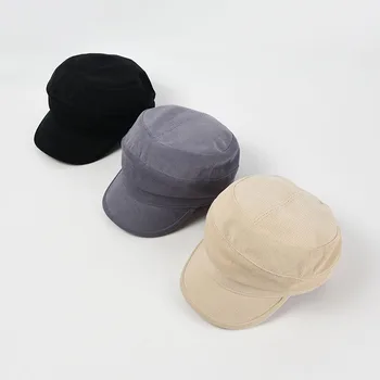 Pălărie de sex feminin toamna și iarna noua culoare solidă bumbac octogonal pălărie Japonez de agrement simplu duck limba pălărie retro Britanic HAT NAVY 1