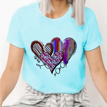 Maneci scurte Leopard Dragoste Inima Tendință de Vară de Desene animate de sex Feminin de Moda de Top Haine Tee T-shirt Graphic T Shirt Îmbrăcăminte Femei