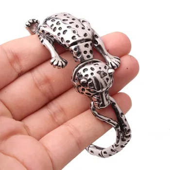 35mm Fierbinte Hipper din Oțel Inoxidabil de Culoare Argintie 3D leopard Schelet Cuff Brățară Mens Băieți Turnare Bijuterii Bratari Cadou de Crăciun 1