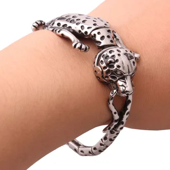 35mm Fierbinte Hipper din Oțel Inoxidabil de Culoare Argintie 3D leopard Schelet Cuff Brățară Mens Băieți Turnare Bijuterii Bratari Cadou de Crăciun 2