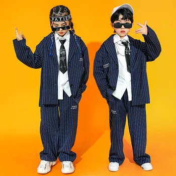 Copii Costume Copii Băieți Fete Streetwear Hip Hop Liber Casual Seturi Stripe Costum Sacou Pantaloni De Dans De Performanță Etapă De Îmbrăcăminte