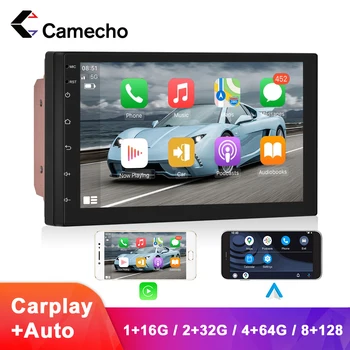 Camecho 8+128G Android 10.0 Mașină Player Multimedia, Radio Stereo de 7 Inch QLED Ecran Carplay si Android Auto Navigație GPS DSP/RDS/EQ