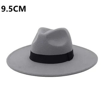 Barbati 9.5 CM Margine Largă Pălării Fedora cu Catarama Castrați Simțit Panama Trilby Capac Femei pălărie de moda en-gros