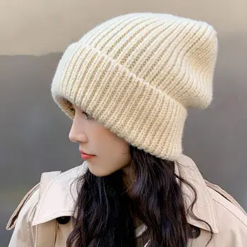 Elegant Pălărie Tricotate Elastic Rece Rezistent Culoare Solidă Toamna Iarna Femei Barbati Beanie Cap 4