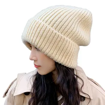 Elegant Pălărie Tricotate Elastic Rece Rezistent Culoare Solidă Toamna Iarna Femei Barbati Beanie Cap 5