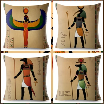 Egiptul antic Totem de Imprimare Faraon față de Pernă Bej Lenjerie de pat fata de Perna 45*45cm Perne, Huse de Canapea Decor Acasă de Pernă 1