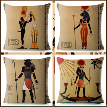 Egiptul antic Totem de Imprimare Faraon față de Pernă Bej Lenjerie de pat fata de Perna 45*45cm Perne, Huse de Canapea Decor Acasă de Pernă 2