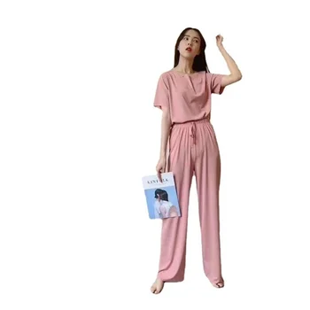 Vară Nouă Matase de Gheață Rece Pijama din Doua piese Vrac de Mari Dimensiuni de Culoare Solidă femeii Acasă Uzura Ridicata