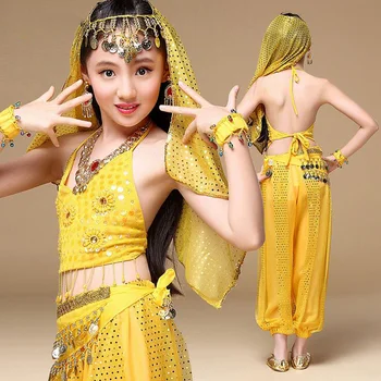 2022 Sari Indian Copii Dans Indian 5-piesa de Dans Burtă Set de Costum (Top+Curea+Fusta+Curea+Voal) Copii Bollywood Dance 4 culori 4