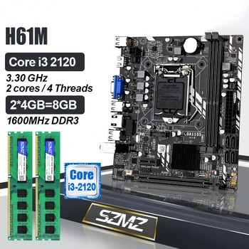 H61 PC Placa de baza LGA 1155 cu procesor Intel Core i3 2120 CPU și 2*4GB DDR3 1600MHz memorie Kit placa de pc gamer placa mae 1155