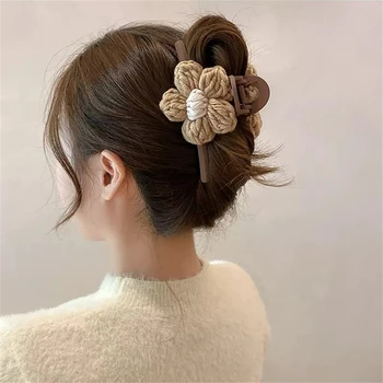 10buc/Lot coreean Elegant Impletit Flori de Lână de Gheare de Păr Femei Fata de Toamna Iarna Mare Rechin de Pluș Clip articole pentru acoperirea capului, Accesorii