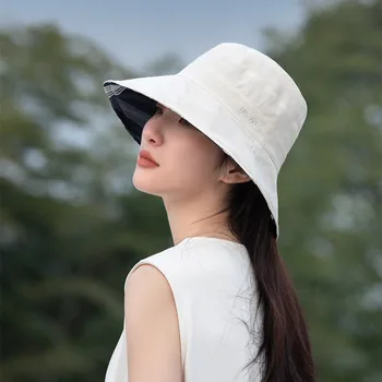 Femei de vară Pălărie de Soare Pliabila Găleată Pălării în aer liber protecție Solară Ambele Părți Pescar Anti-UV pe Litoral, Plajă, Pălării Margine Largă Capac