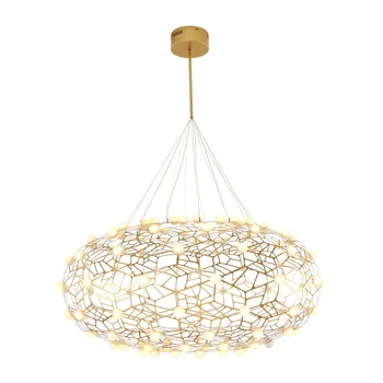 Postmodern design înstelat placat cu aur din oțel inoxidabil candelabru Nordic simplu gol de iluminat cu LED restaurant de lux lumina decor