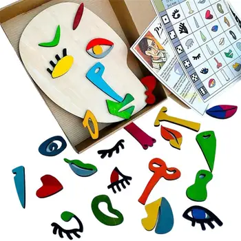 Lemn Montessori Puzzle-Uri Din Lemn Picasso Jucarii Puzzle Pentru Copii Copii Copii Mici Burr-Gratuit Jigsaw Puzzle-Uri Faciale De Învățare Playset