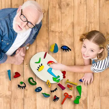 Lemn Montessori Puzzle-Uri Din Lemn Picasso Jucarii Puzzle Pentru Copii Copii Copii Mici Burr-Gratuit Jigsaw Puzzle-Uri Faciale De Învățare Playset 4