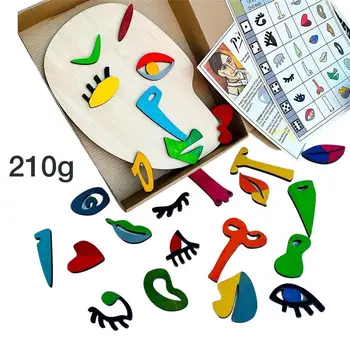Lemn Montessori Puzzle-Uri Din Lemn Picasso Jucarii Puzzle Pentru Copii Copii Copii Mici Burr-Gratuit Jigsaw Puzzle-Uri Faciale De Învățare Playset 5