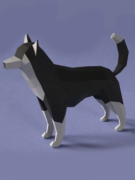 Hârtie 3D Model Husky Câine Animal de BRICOLAJ Handmade Origami Geometric tridimensional Sculptură de Hârtie Hârtie Model de Model Ornamente 2