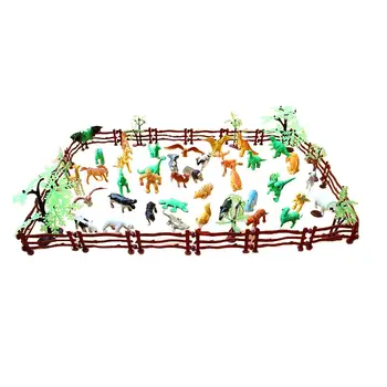 68pcs Plastic faunei Sălbatice Junglă Animale de Pădure de Acțiune Figura Jucării Playset în Gard w/ Copac , Copii Copilul de Colecție
