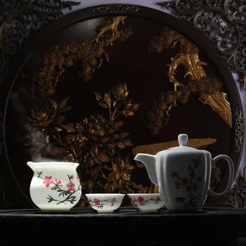 Național de Porțelan Underglaze Plum Blossom Antic Kungfu Set de Ceai Si Ceainic 7501 Portelan Produs De Fabricile de Stat