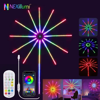 Foc de artificii Benzi cu LED-uri Lumini de Culoare RGB Schimbarea de Sunet Muzică de Sincronizare Bluetooth foc de Artificii Lumini cu Control de la Distanță DC crăciun