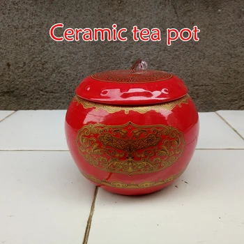 China Roșie model, clasic, gresie, rezervor de stocare, oală de ceai, borcan, teacaddy, dimensiunea de aproximativ 9*10 CM