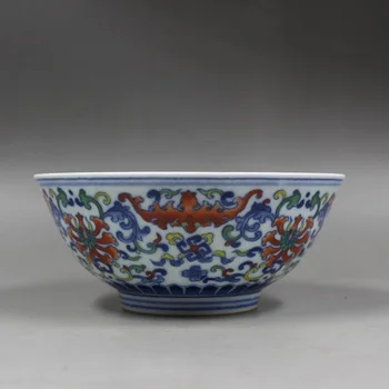 Yongzheng An Mark Castron Ceramic Qing albastru și alb, colorat longevitate castron de porțelan antic toate de mână-pictat ornamente