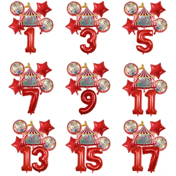 Roșu Circ de Ziua Cort Baloane Set 32inch Număr de Baloane de Animale Temă Petrecere de Aniversare pentru Copii Decoratiuni Petrecere Copii Cadouri