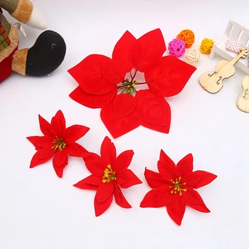 16PCS florale de Craciun DIY Artificiale Decorative Floare Roșie Xmas Copac Floare de mai m Frumos Ornament de Pom de Crăciun Agățat
