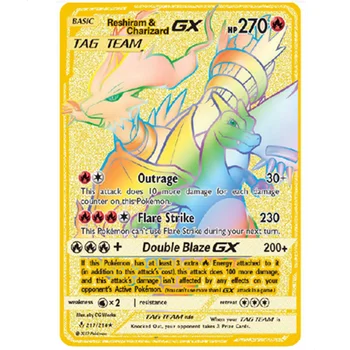 Pokemon Gold Pokemon Card de Metal Trading Foc-respirație Dragon Joc de Echipa Eticheta de Luptă Serie de Jucarie pentru Copii