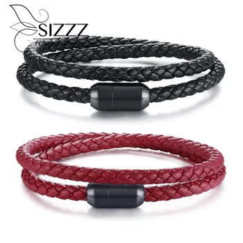 SIZZZ din oțel Inoxidabil două rotund negru din piele cataramă magnetică stil European și American Bratari&Brățări Pentru Bărbați 0