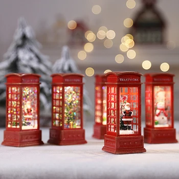 Crăciun Cabina de Telefon Felinar Pom de Crăciun om de Zăpadă Moș Crăciun Figurine În Cabină Telefonică de Crăciun 1 buc