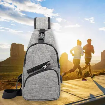 Sling Daypack Reglabile Curea cu Fermoar Buna Concis Piept Rucsac cu USB Interfață de Încărcare pentru Bărbați