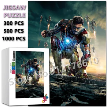 Iron Man Jigsaw Puzzle-uri 300/500/1000 Buc Disney Marvel super-Erou Puzzle din Lemn pentru Adult Familie Ornament Jucarii Educative Cadouri