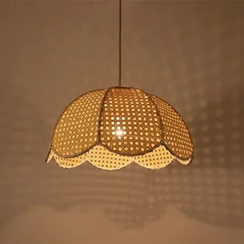 Nordic țesute lumina pandantiv retro industrial design de Flori bambo lampa pentru sufragerie bucatarie Decor Acasă e27 lumina pandantiv